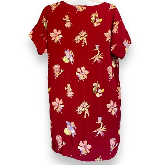 Madewell Novel Bird of Paradise Short Sleeved Dress Drape V-Neck Mini Round Hem - Picture 3 of 13